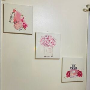 Pink Floral and Makeup Canvas Wall Art Set